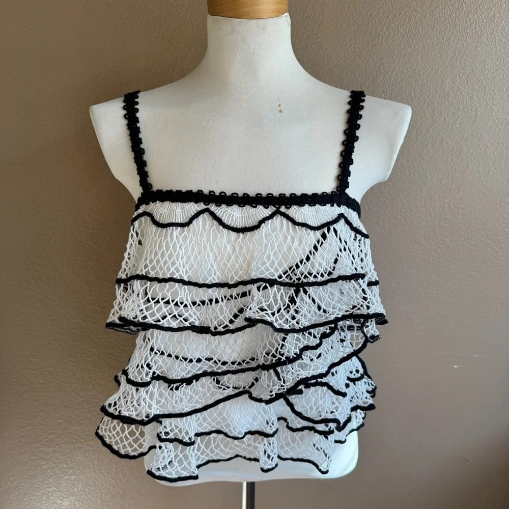 Anthropologie Lacey Embroidery Doily Ruffled Bohemian Retro Tank Top K